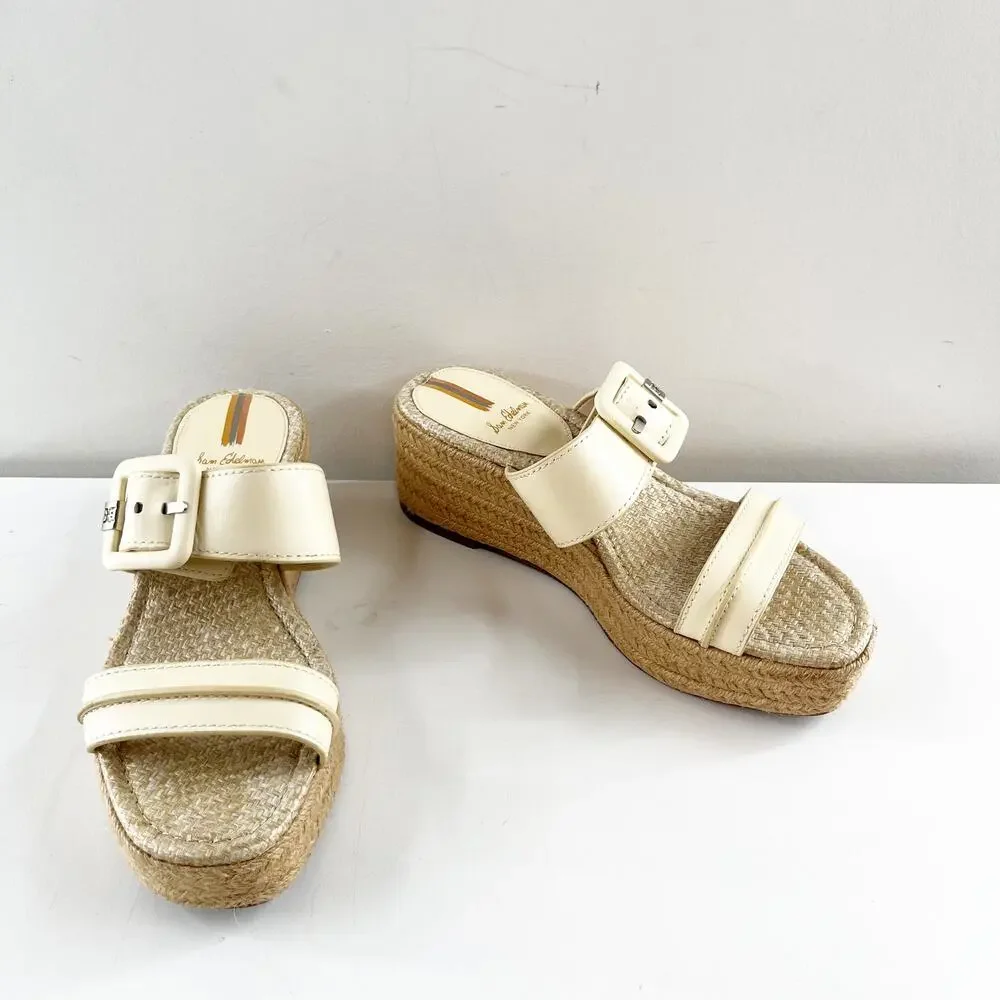 Sam Edelman Carson Platform Wedge Espadrille Sandals Cream 7